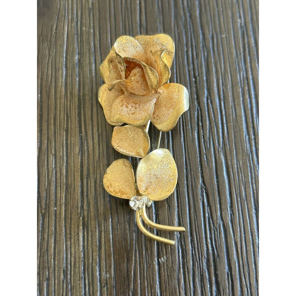 Vintage Rose Brooch Gold Tone